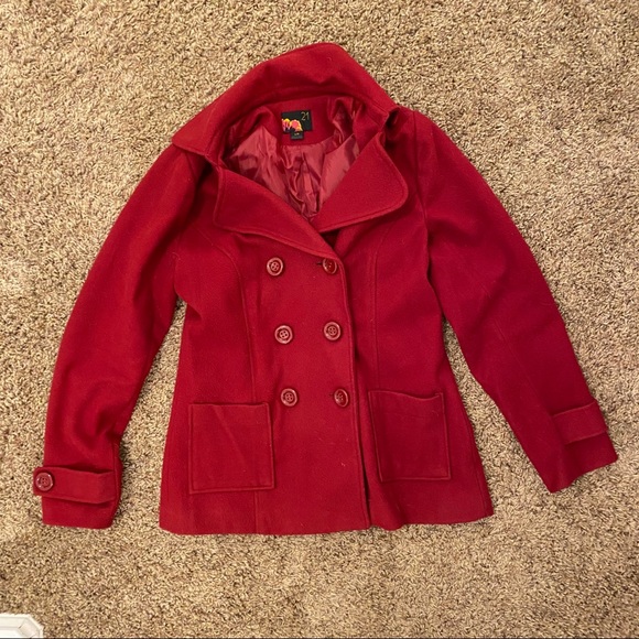 dark red peacoat